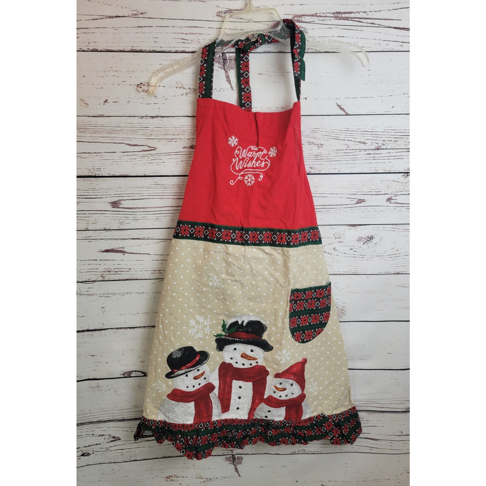 St. Nicholas Square Apron Snowman Holiday Yuletide Warm Wishes Grannycore Family